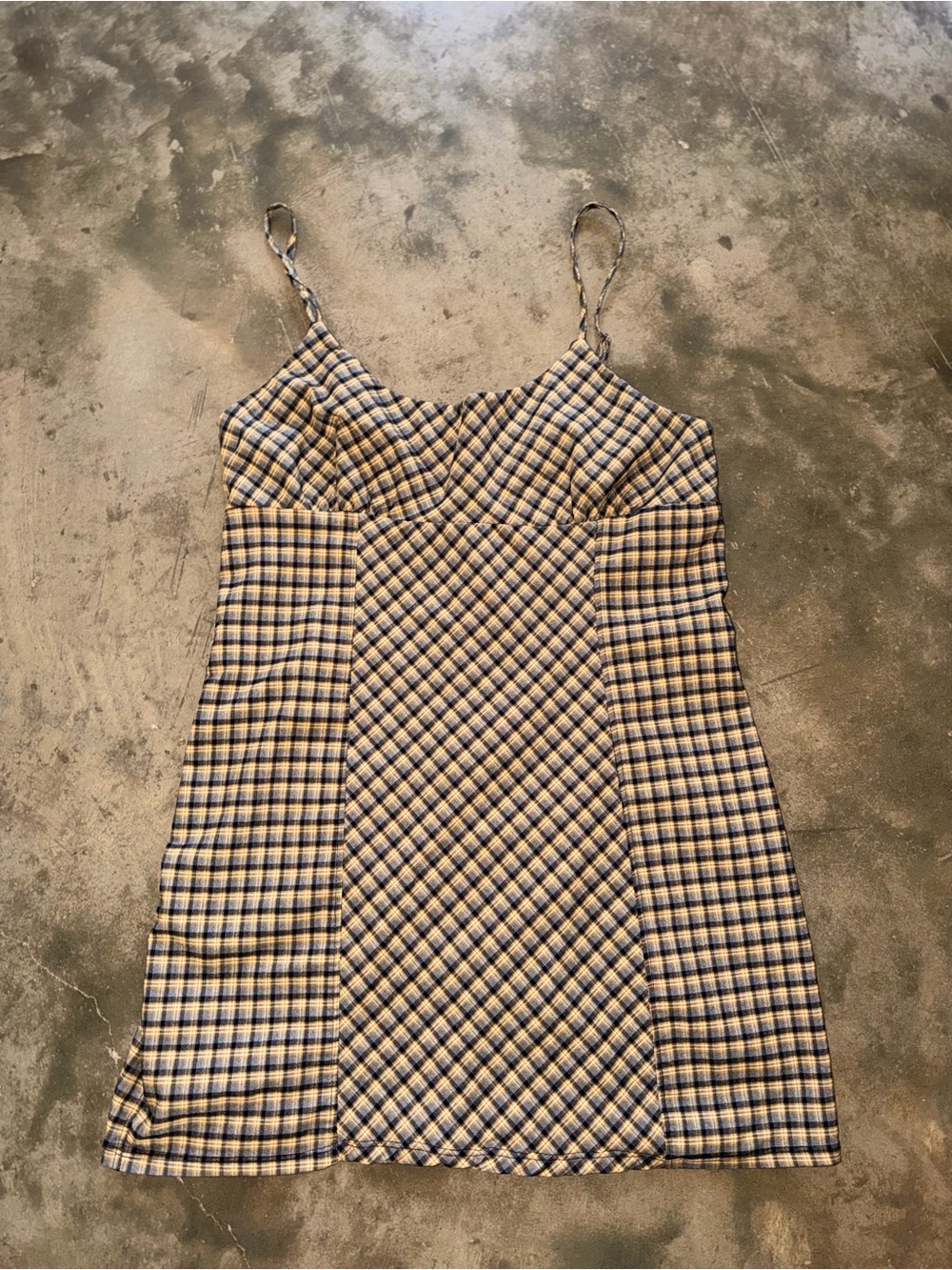 Wild Fable Plaid Academia Mini Dress XXL Navy Mustard Cream Spaghetti Strap